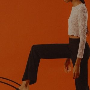 Zara Long sleeve scalloped hem lace top, black, large, NWTGS